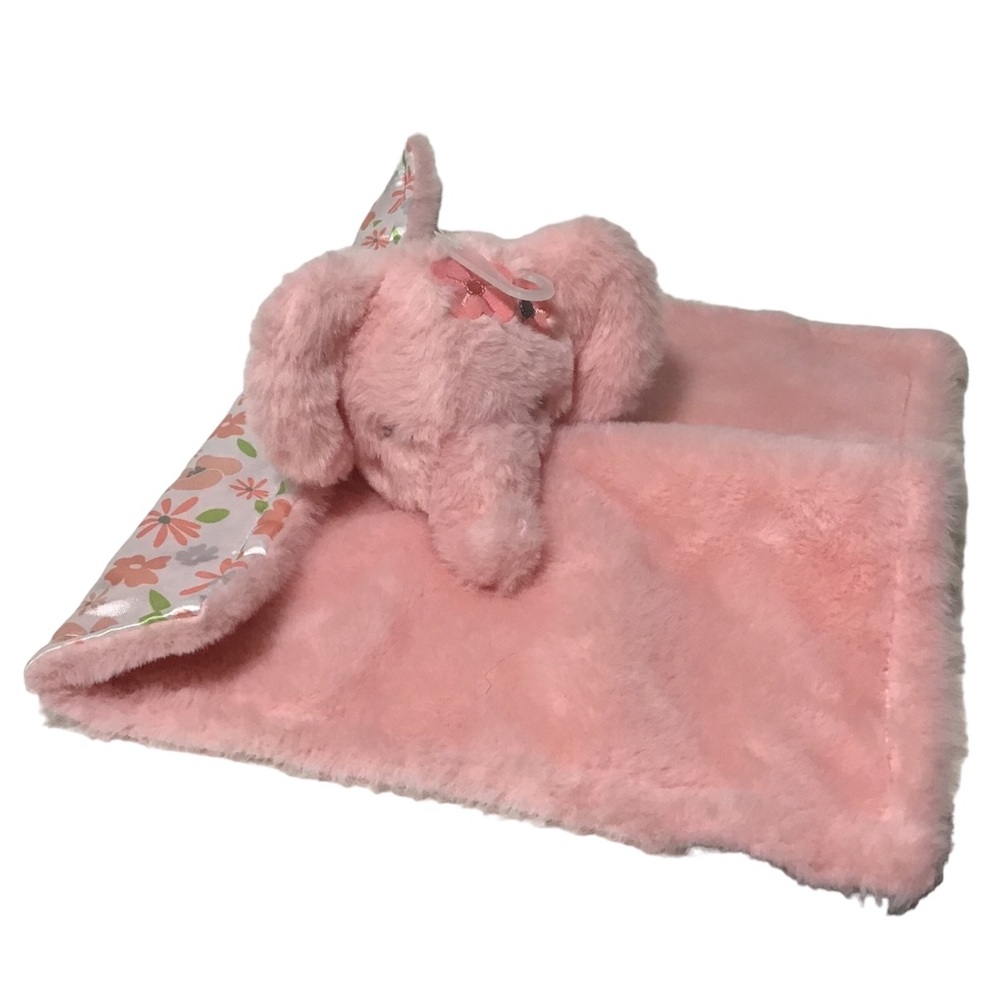 Pink Elephant Parents Choice Lovey 12 in x 12 in Satin Floral Flowers